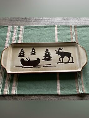 Woodland Home Studio Rustic Lodge Cabin Canoe & Moose Serving Xtra Long Platter